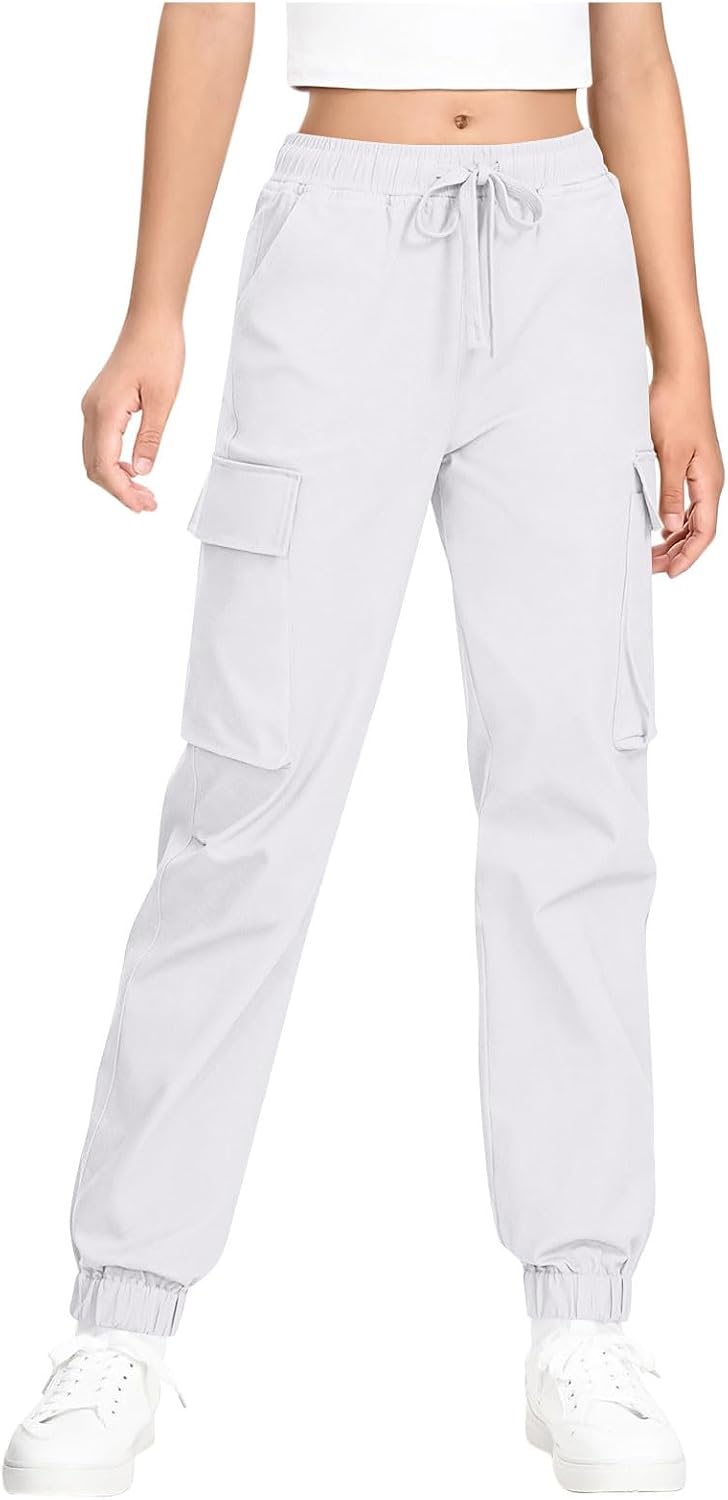 Jogger Pants for Girls Regular Fit Casual Slacks Lightweight Trousers | Girls Cargo Pants Lightweight Elastic Waist Drawstring Jogger Pant with Pockets Uniform Pants Clothes for Teen Girls