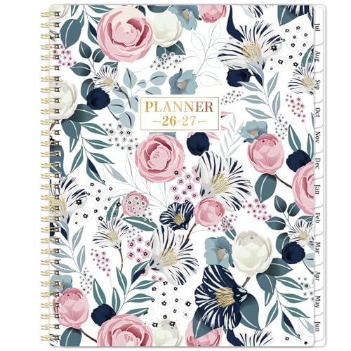 Planner 2026-2027 - Academic Planner 2026-2027, Jul. 2026 - Jun. 2027, Weekly and Monthly with Tabs, 26-27 Calendar Planner, 9' x 11', Back Pocket + Thick Paper + Twin-Wire Binding - Petunia