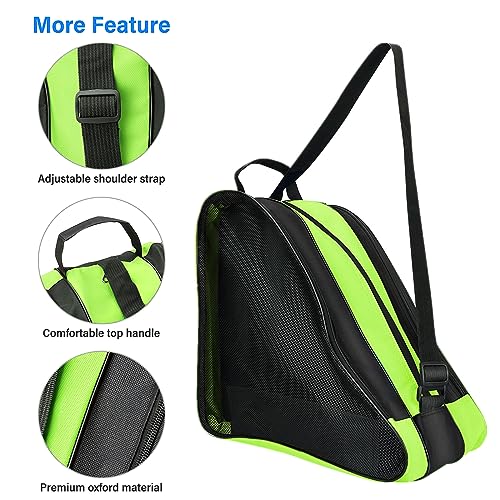 Image of Roller Skate Bag, Breathable Ice-skating Bag Shoulder and Top Handle Oxford Cloth Skating Bag for Women Men and Adults Roller Skate Accessories (Green)