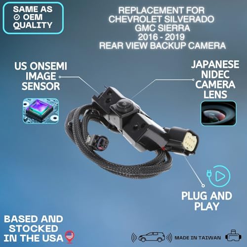 Image of Backup Camera for 2016 2017 2018 2019 Chevrolet Silverado GMC Sierra Truck | Replaces OE part 84062896 84032513 23363727, rear view reverse parking assist backup monitor high definition hd video sensor