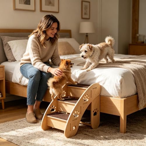 Escaleras para perros pequeños gatos ancianos cachorros sofá cama elevada madera 3