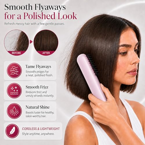 Cepillo alisador de pelo portátil inalámbrico rosa miniatura 4