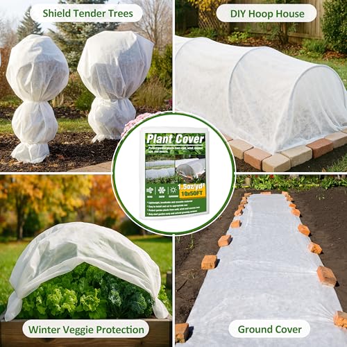 Image of Gardzen 1.5 oz Plant Covers Freeze Protection, Reusable 10ft x 50ft Floating Row Covers, Thicker Frost Blankets for Outdoor Plants, Pests Protection, White