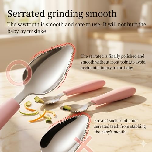 Image of VIN Double Head Baby Spoon Silicone Soft Baby Fruit Scraping Mud Feeding 2 in1 Multifuntional Serrated Training Spoon Scrapping Fruits for Children Babies Kids /Toldder Multicolor