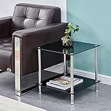 nozama Black Glass Side Table Living Room 2 Tier End Table for Sofa Side, Square End Coffee Table for Small Space Modern Bedside Table - Image 4