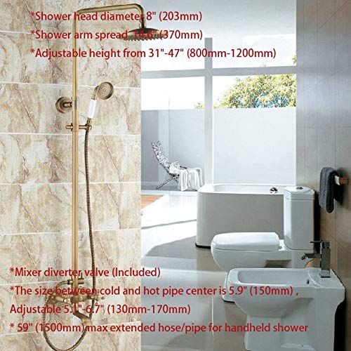 Robinet de douche de pluie laiton antique avec douchette à main et mitigeur