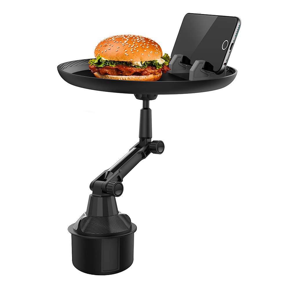 ZUKEY Car Cup Holder Expander & Car Tray cup holder tray - Enjoy Your Food and Stay Organized, Multifunctional Car Food Tray with 360° Rotating Swivel Arm and Adjustable Extendable Base