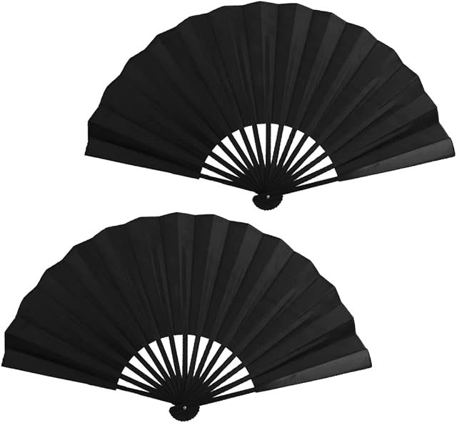 Hand Fan Folding,Fabric Hand Fan,2 Pcs Black Folding Fan,Chines/Spanish Handheld Fans for Dancing Cosplay Props Wedding Party Home Decorations Birthday Gifts (Black-2Pcs)