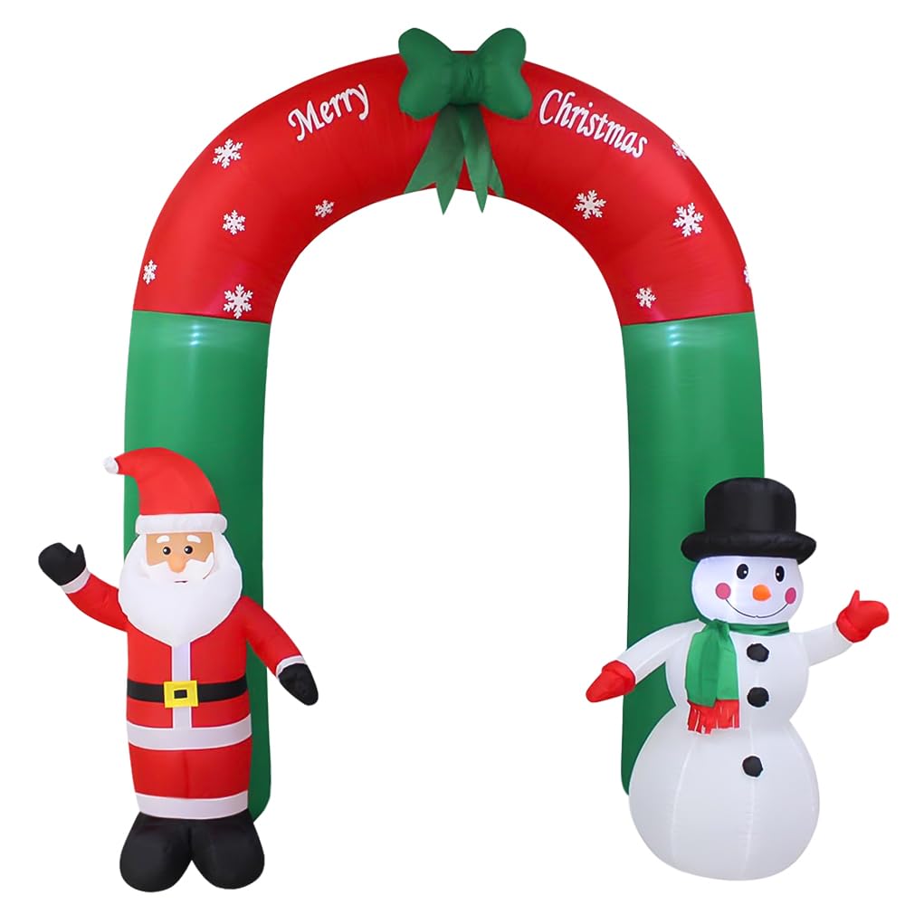 240 cm Arche Gonflable de Noël, Arche Gonflable Noël avec Père Noël et Bonhomme de Neige Gonflable Décoration, Intérieure Extérieure Noël pour Maison Vacances Cour Pelouse Jardin Fêtes