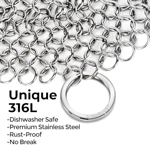 Image of AMAGABELI GARDEN & HOME 7 inchx7 inch Cast Iron Cleaner 316L Stainless Steel Chainmail Scrubber for Griddle Skillet Dutch Oven Wok Grills Stainless Steel Pot Cast Iron Pan