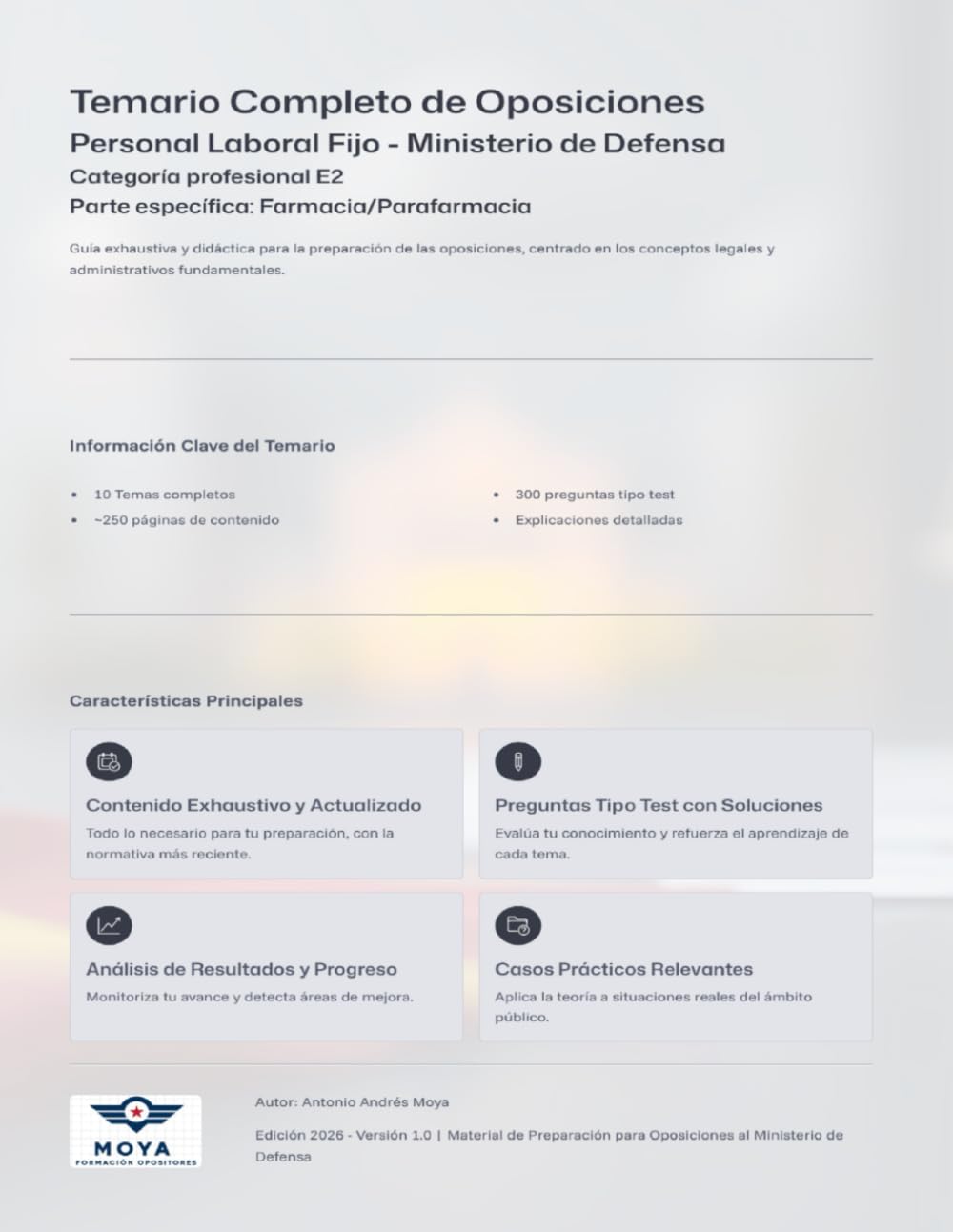 Temario completo de Oposiciones. Personal laboral fijo - Ministerio de Defena: Parte específica: Farmacia y parafarmacia. Categoría profesional E2