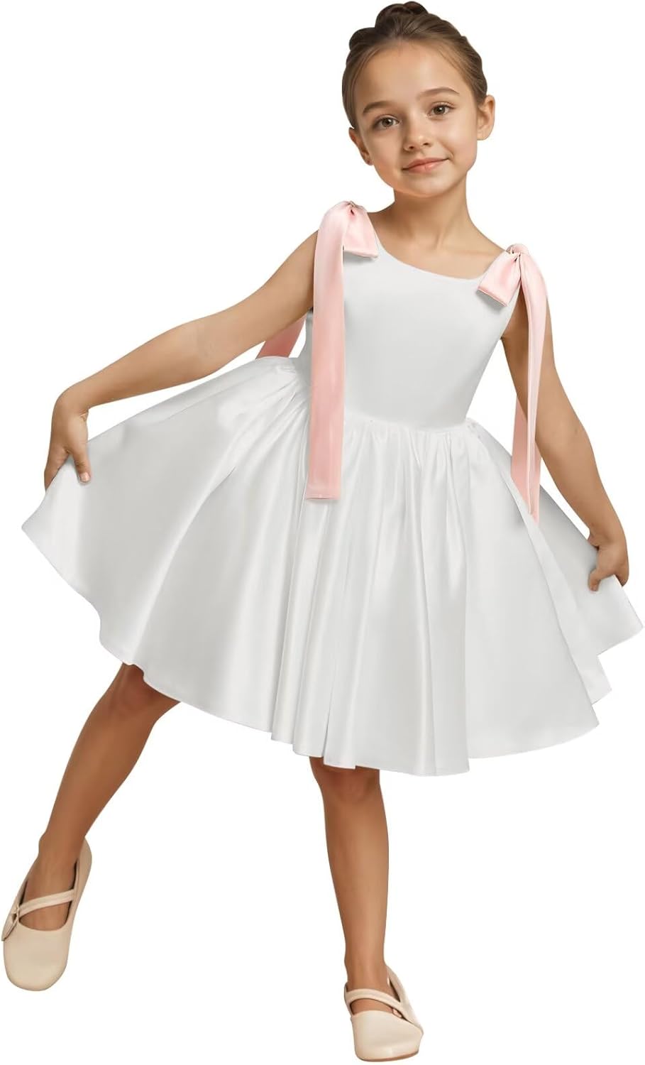 Satin Flower Girl Dress for Wedding A-Line Ribbon Straps Ball Gowns Sleeveless Princess Birthday Short Dress
