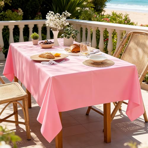 Image of Pink Plastic Table Cloth - 3 Pack 54 inch x 108 inch Light Pink Rectangle Disposable Tablecloth, Pastel Plastic Cover for Easter Party, Valentines, Mothers Day Decorations