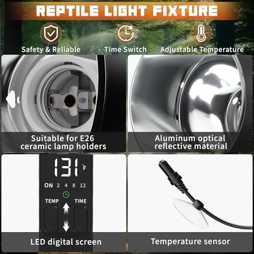 Fliywarl DZ2024-2 Reptile Light Fixture With Thermostatic Timer, 5.5 Inch Deep Dome Reptile Heat Lamp Fixture thumb #5