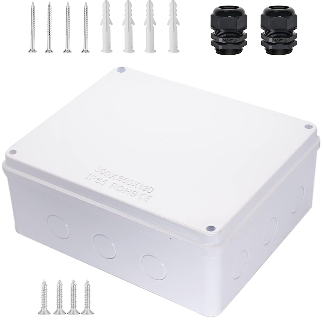 Junction Box, Zulkit Project Box with Reserved Holes IP65 Waterproof Dustproof Electrical Box ABS Plastic Project Enclosure White 15.7 x 13.8 x 4.7 Inch