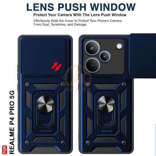 Image of Armor Bumper Back Cover Case for Realme P4 5G Pro Rotating Camera Cover, Ring Holder & Kickstand | Heavy Duty & 360 Degree Protection Realme P4 5G Pro Back Cover (Blue)