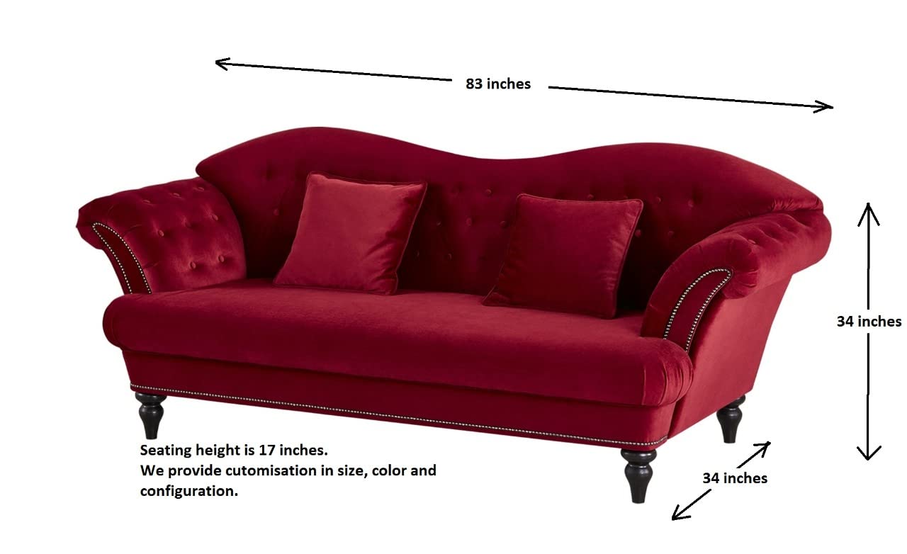 INLENDISH Dominant Chesterfield Velvet Fabric 3 Seater Off White Sofa SetComfortable Living Room | Luxurious Sofa 2