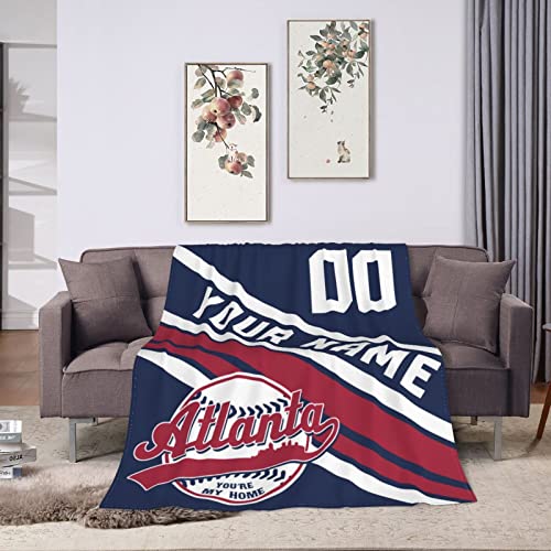 Wream Custom Blanket for Bed Fans Gift Baseball City Name and Number Winter Summer Fleece Throw Blankets Personalized, 40"x50", 50"x60", 60"x80"