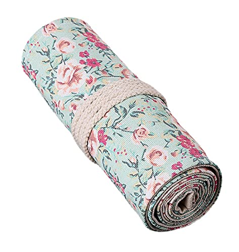 Anawakia Trousse en toile à enrouler, étui portable pour crayons, porte-crayons de voyage, trousse pour crayons de couleur, étui à crayons à rouler, sac...