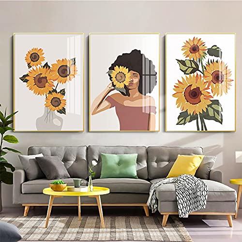 Toile bohème abstraite de tournesol 70x100cm sans cadre pour décoration murale