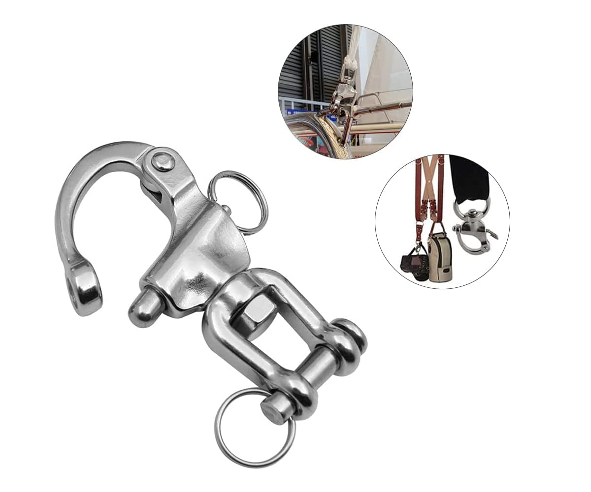 2 Pezzi Moschettone per Barca, Sgancio Rapido Moschettone in Acciaio Inox, grillo Girevole Acciaio Inox, Sgancio Rapido Grilli, Girevole Grillo, per Barca a Vela Spinnaker Halyard(70 mm)