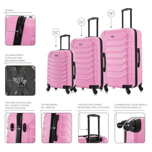 Image of InUSA ENDURANCE Luggage with Spinner Wheels | Durable Lightweight Hardshell Spacious Travel Sets with Handle and Trolley | (20in, 24in, 28in) 3 Piece Luggage Set | Pink