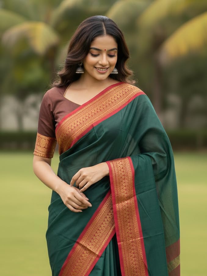 Image of SUPERLAXMI Womens Narayana Pattu Narayanpeth Cotton Silk Saree with unstitched blouse