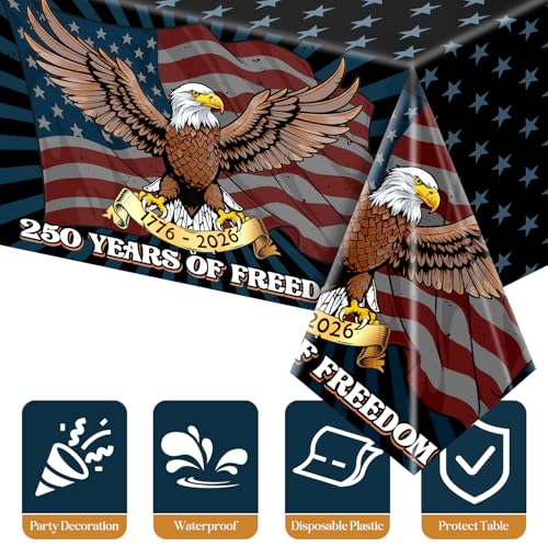 Image of Labeol 3 Pack 250th Anniversary Tablecloth Patriotic 1776-2026 USA Decorations for July 4th Independence Day for Rectangular Table, 108 inch L x 54 inch W