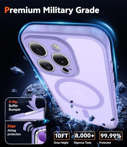 Image of FNTCASE for iPhone 15 Pro Case: Matte Magnetic Phone Cases with Screen Protector Compatible with Magsafe Slim Anti Yellowing Rugged Shockproof Protective Translucent Cell Phone Cover (C-Purple)