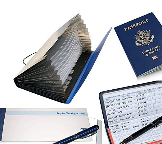 Image of KANAbee Expanding Cheque Book Holder Case, 12 Pocket Multi Passbook Holder /Bill Folder /Passport /Memo Cards /Cash Storage Pouch Organizer with Elastic Swing (Pack of 1) (Pack of 1)