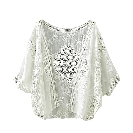 IQYU Cárdigan corto de algodón para mujer, bolero festivo, elegante, cárdigan ligero de manga corta, chaqueta de verano, fiesta, boda, hueco | Ya disponible en tu tienda friki favorita! En mundofriki.es!