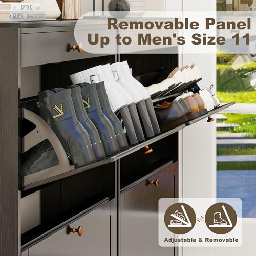 Wood Shoe Storage Cabinet, Hidden Shoe Rack Cabinet with 2 Flip Drawers - image 7