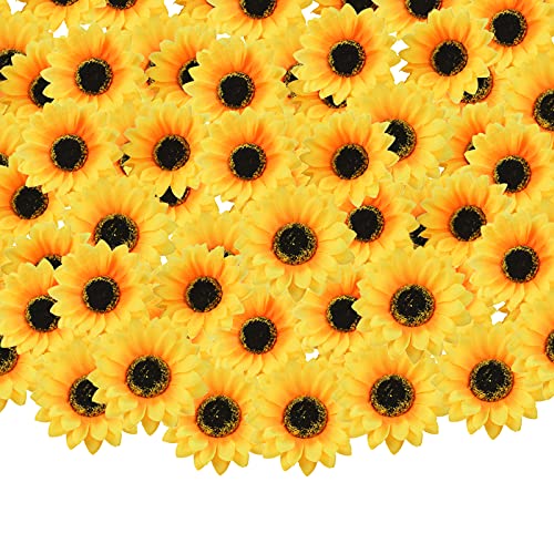 JYCAR Lot de 30 Têtes de Tournesol Artificielles en Soie Jaune, Couronne Florale, Décoration de Festival, Mariée Tenant des Fleurs pour Artisanat Maison Fête Mariage Décor (9,4 cm) Cover