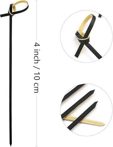 Miniatura 2 de BLUE TOP Palillos de Bambú para Cóctel 200 PCS Brochetas de Bambú Negro de 4 Pulgadas con Nudo en Bucle, Palillos para Alimentos, Palillos de