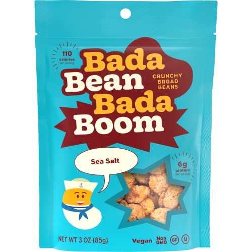 Bada Bean Bada Boom Plant-Based Protein, Gluten Free, Vegan, Non-Gmo, Soy Free, Kosher, Roasted Broad Fava Bean Snacks, Sea Salt, 3 Ounce (6 Count) #TOP4