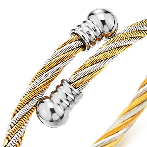 Image of COOLSTEELANDBEYOND Elastic Adjustable Steel Twisted Cable Cuff Bangle Bracelet for Mens for Women