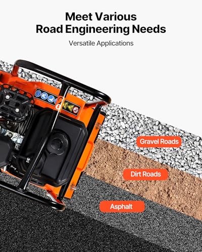 Image of VEVOR Plate Compactor, 6.5 HP 196CC Gas Engine, 5700 VPM Vibrating Ground Rammer, 4047 lbs Compaction Force, 21 x 16 in Plate, Walk Behind Compactor for Paver Landscaping, Asphalt, Foundation, Soil