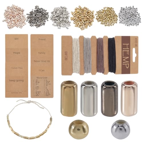 SUNNYCLUE 1 Box 400Pcs DIY Morse Code Bracelet Kit Morris Code Bracelets in Bulk Silver Black Gold Plastic Barrel Round Spacer Beads Display Card Bracelet for Jewelry Making Bracelets Crafts Supplies