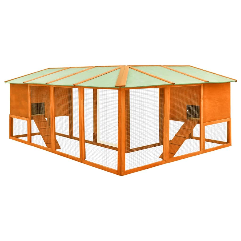 Kaninchenstall mit Freilauf aus massivem Tannenholz, Braun, für Kleintiere