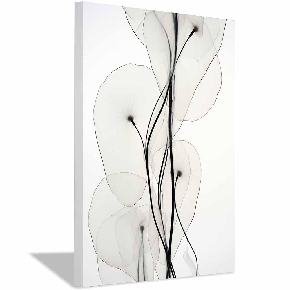 QUSAAOU Leinwand Offwhite Schwarz Abstrakte Blumen Stiele Modern Home Deko Wohnung Bild Wohnzimmer Fotoleinwand Wand Bilder Leinwand Wall Decor Kunstdruck-Kunst-Abstrakt -70x100cm Gerahmt