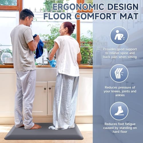 Image of StepRite 4 /5 Inch Thick Kitchen Mat Anti Fatigue Mat Kitchen Rugs Kitchen Decor Non-Slip, Stain & Water Resistant, Kitchen Mats Desk Mat for Kitchen, Office, Workshop, Grey, 17'' x 28''