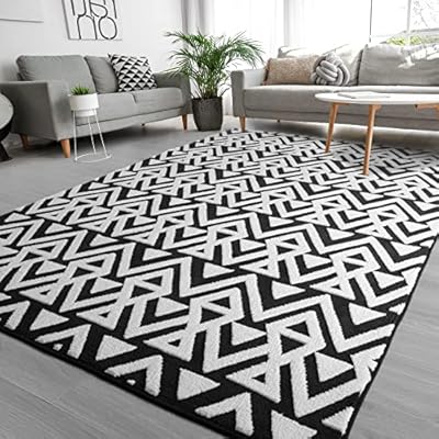 Ompaa Ultra Soft Geometric Bedroom Rugs Memory Foam Carpet, Black 7 x 10 Feet Large, Cozy Area Rugs for Living Room Couch Dorm Bedside Kids Girls Teens Room Nursery Decor Floor Mat