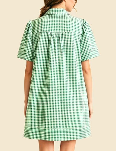 Image of Womens Short Sleeve Button Down Mini Shirt Dress Lapel Collar Short Dresses with Pocket