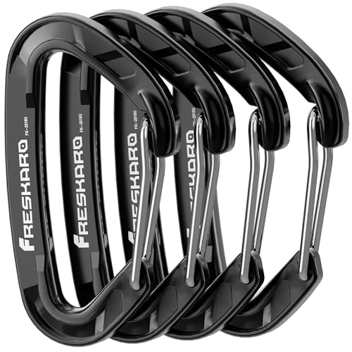 FresKaro Karabiner Haken-Karabinerhaken 15kN, Robust, Klein, Stabil, Schlüsselanhänger, Zubehör, Federschnapper, für Camping, Hängematte, Schaukel, Hundeleine, Schlüssel, Nicht zum Klettern, 4Stück