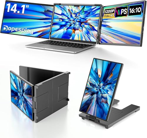 Image of Dopesplay Laptop Screen Extender, 14 inch Triple Portable Monitor for Laptop, FHD 1200P IPS Screen Extender Monitors for 14 inch-17.3 inch Carry a USB flash drive,Plug & Play Compatible with Windows, Mac, Android