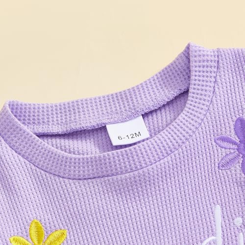 Image of Toddler Baby Boy Girl St Patricks Day Outfit Lucky Embroidery Waffle Long Sleeve Sweatshirt Pants Spring Clothes Set