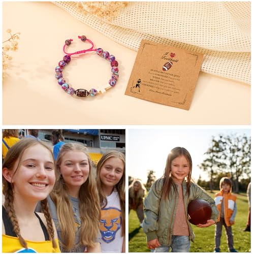 Image of Softball /Soccer /Volleyball /Basketball /Baseball /Football Sports Gifts for Girls Teens Natural Stone Beaded Cross Bracelets Christian Religious Game Day Jewelry Gift
