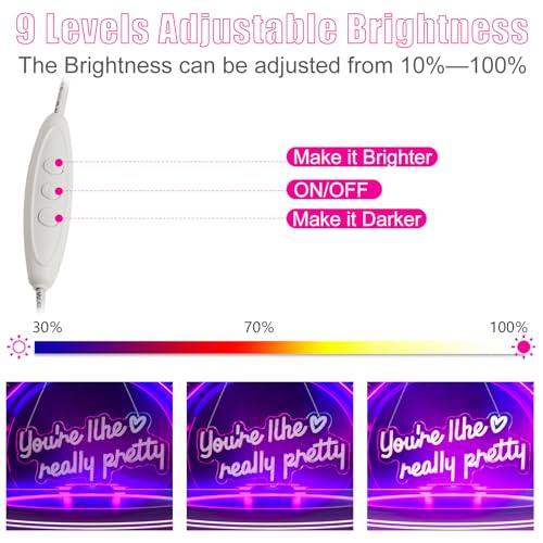 Image of KHK You're Like Really Pretty Neon Sign Led Neon Lights Pink Neon Sign for Bedroom Led Sign USB Powered Neon Signs for Wall Decor Dimmable for Christmas Thanksgiving Birthday Party Girls Gifts