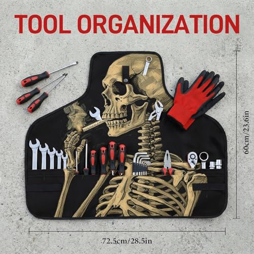 Delantal de trabajo Heavy Duty Smoking Skull con múltiples bolsillos miniatura 2