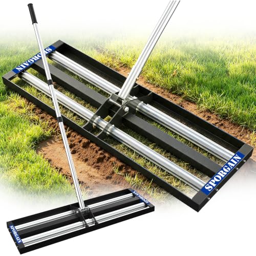 SporGain Lawn Leveling Rake 30x10 Lawn Leveler with Aluminum Rollers Yard Leveling Rake Stainless Steel with 27-80 Adjustable Handle Heavy-Duty Lawn Rake Suit for Garden Golf Lawn Farm